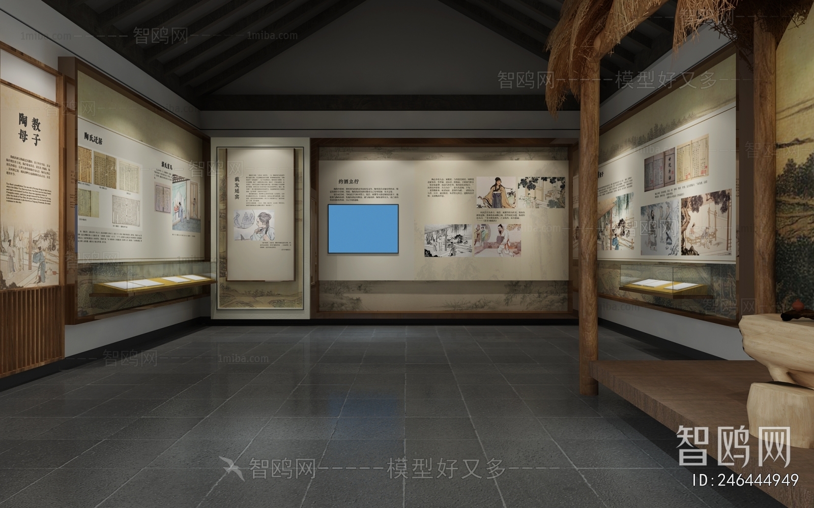 新中式文化展厅3D模型下载