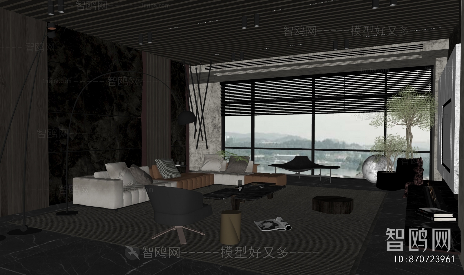 现代意式客厅3D模型下载