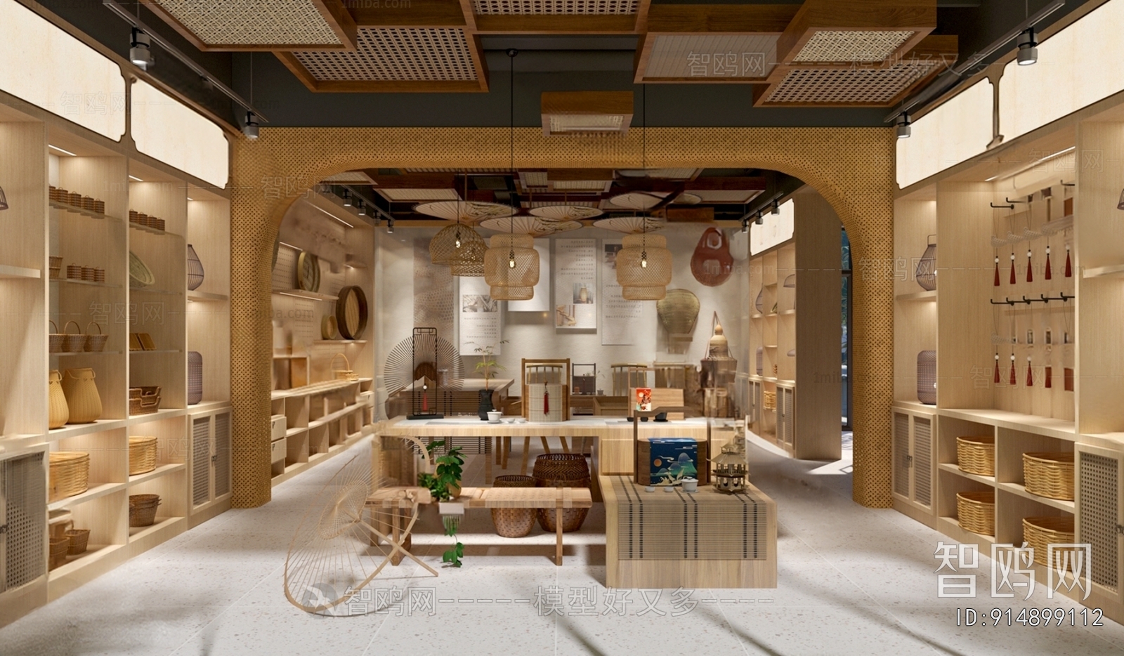 新中式竹艺编织展厅3D模型下载