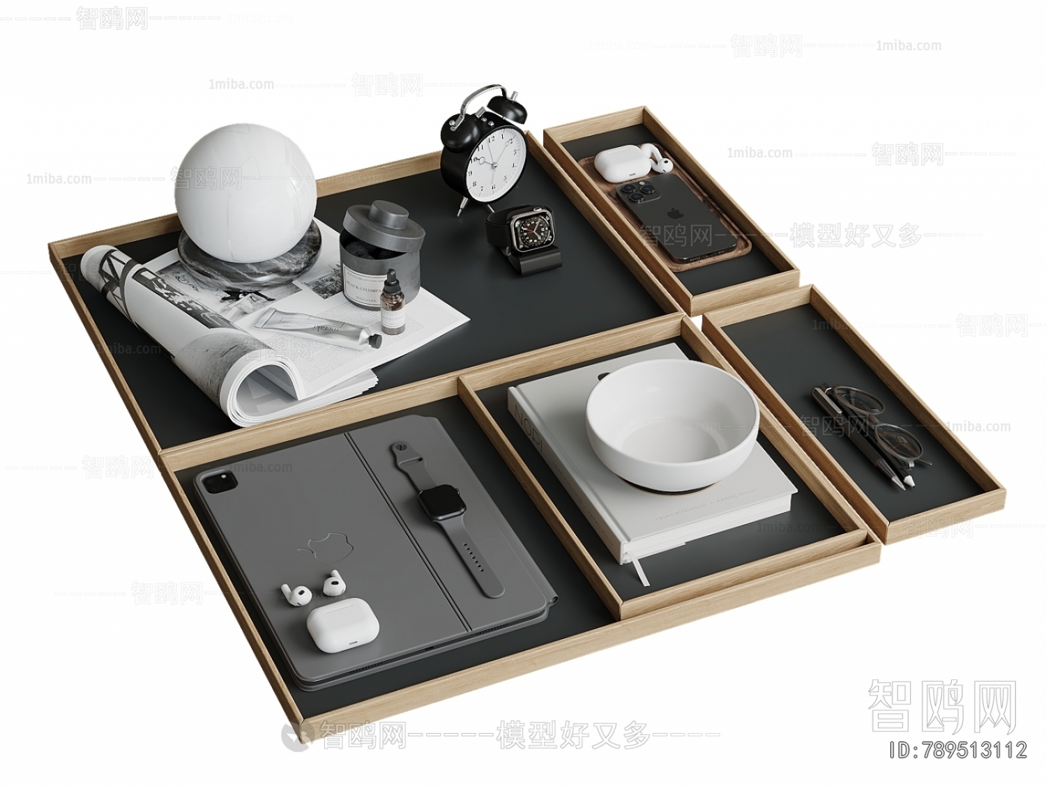 现代桌面摆件组合3D模型下载