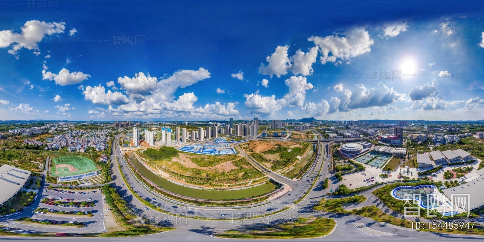 HDR白天城市鸟瞰建筑全景