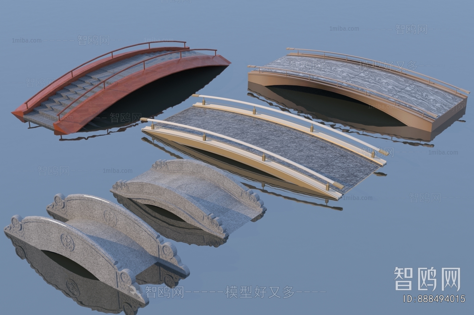新中式景观石桥组合3D模型下载