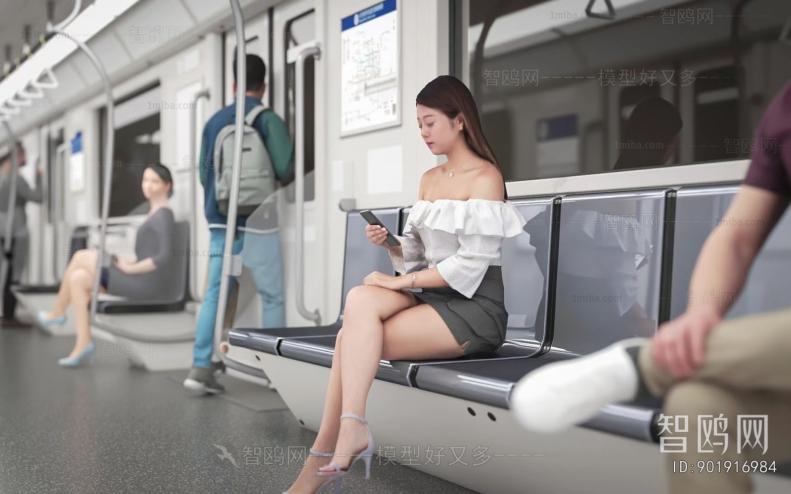 现代地铁性感坐姿女人3D模型下载
