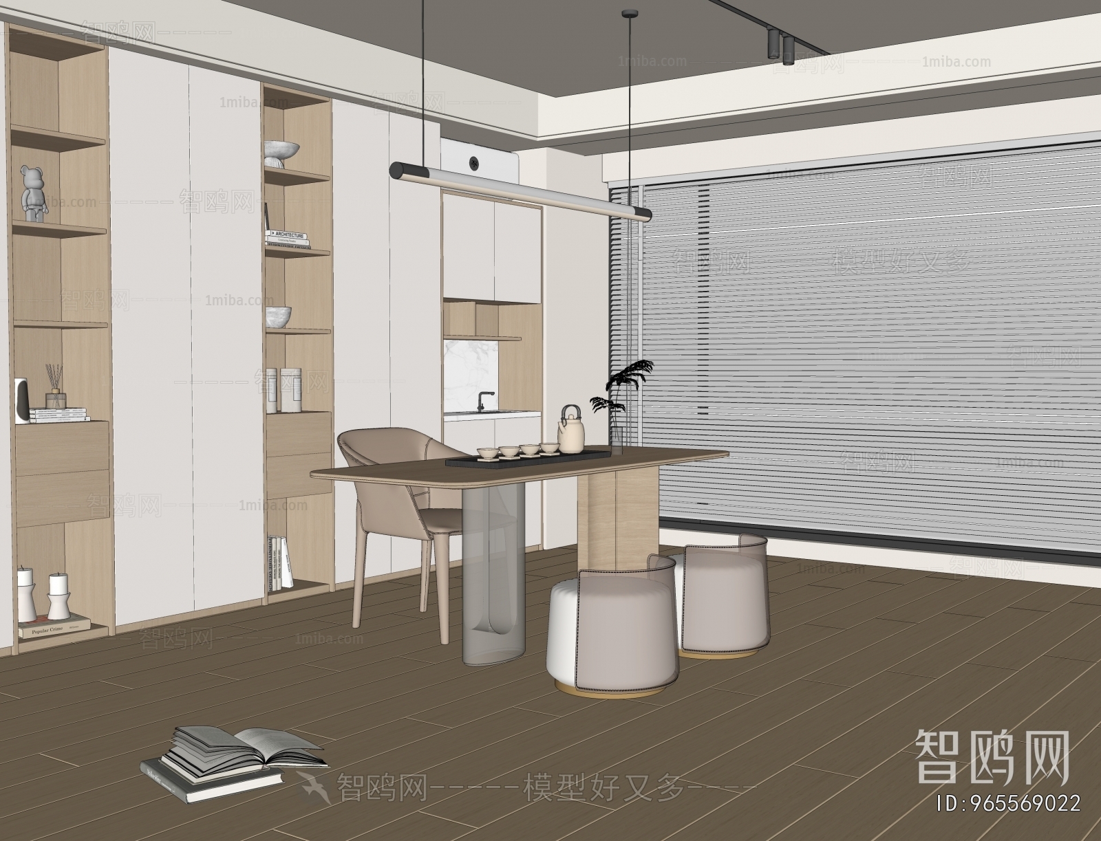 现代茶室 书房3D模型下载
