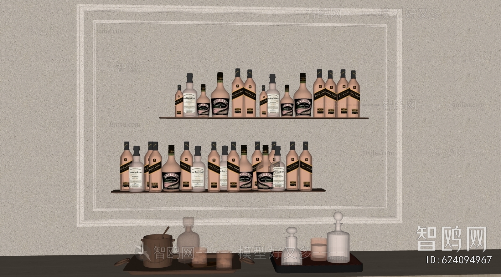 现代酒水 酒瓶 托盘3D模型下载