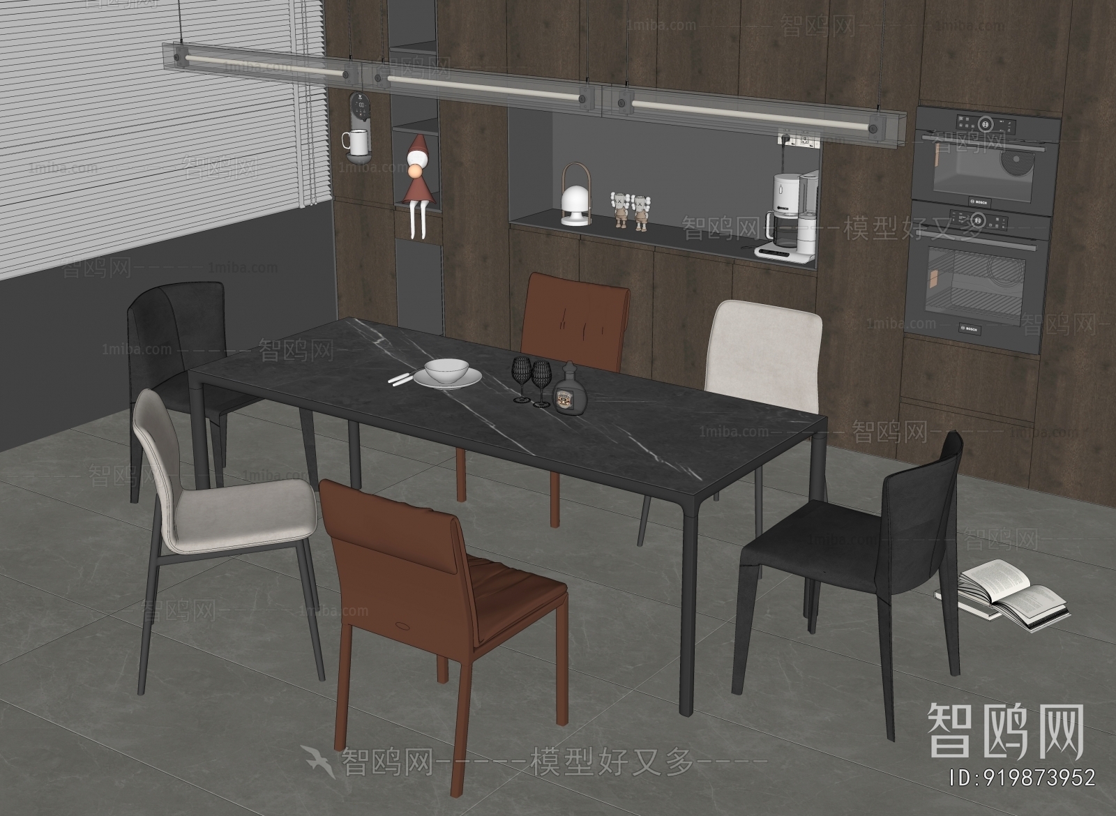 现代意式餐桌椅3D模型下载