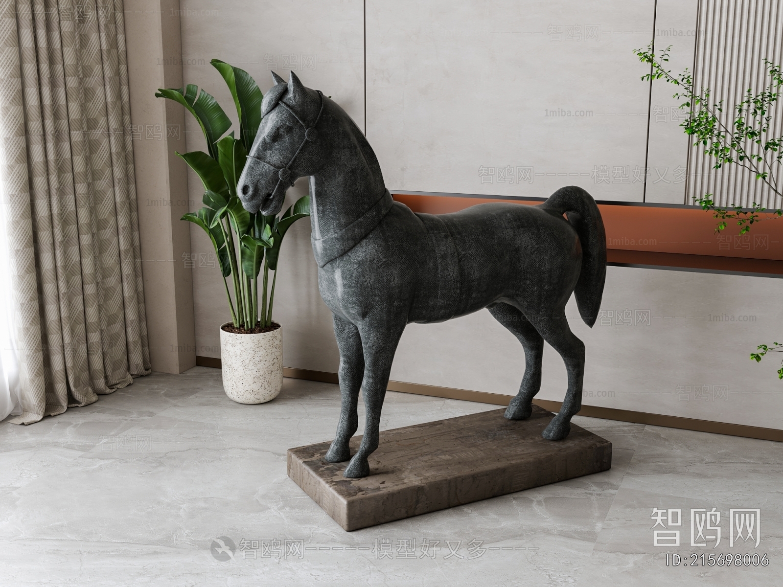 新中式青铜马雕塑摆件3D模型下载