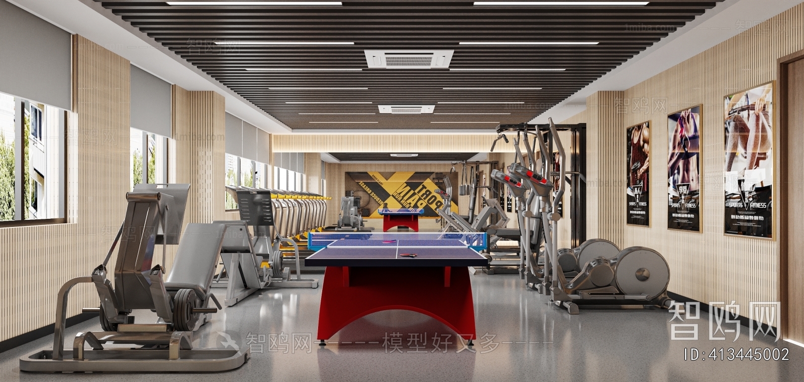 现代健身房3D模型下载