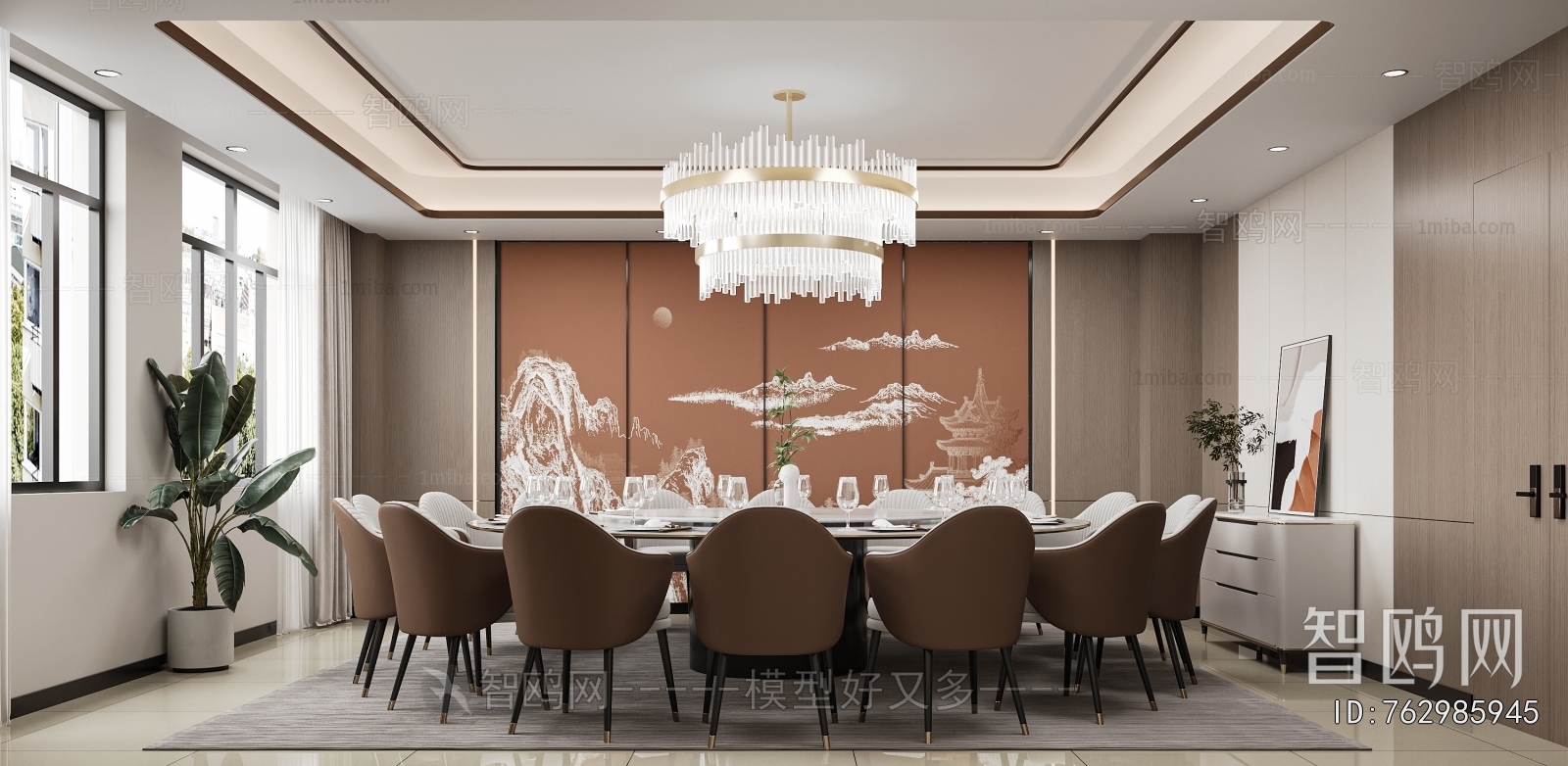 新中式餐厅包厢3D模型下载