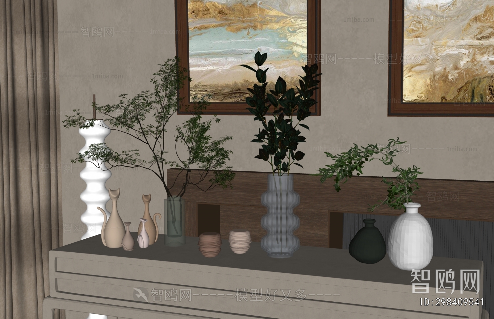 现代桌面绿植花瓶摆件3D模型下载