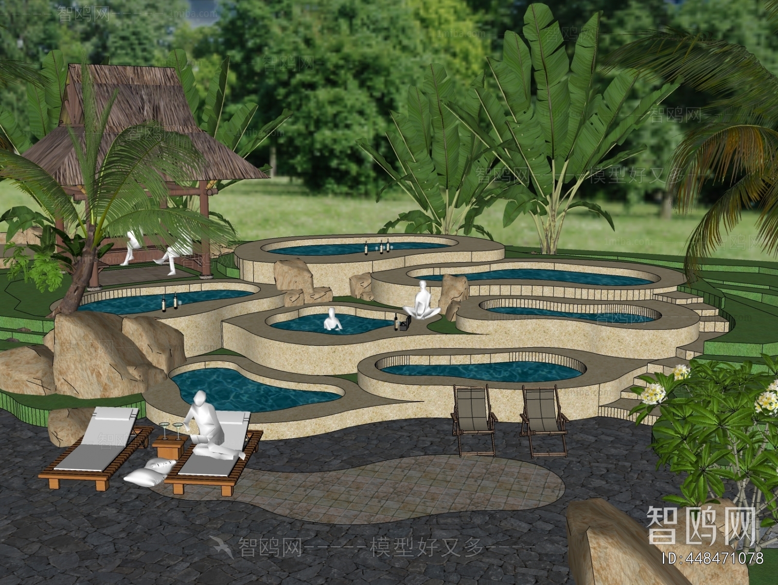 现代公园景观温泉泡池3D模型下载