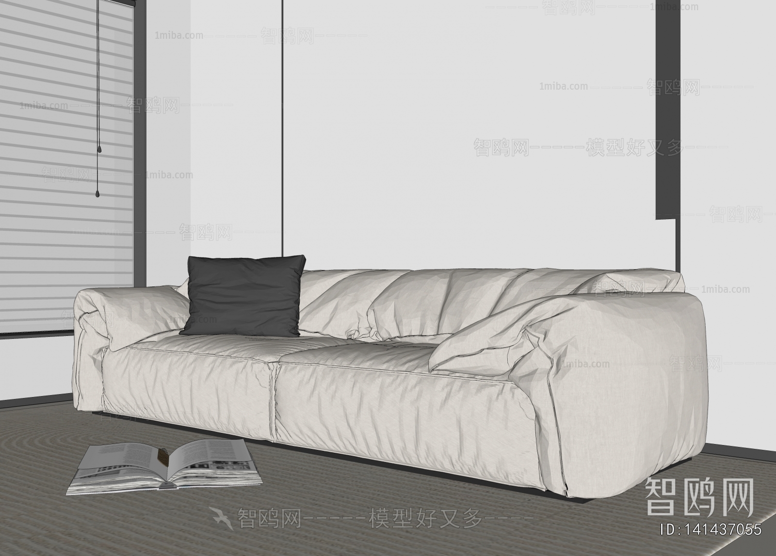 现代布艺双人沙发3D模型下载