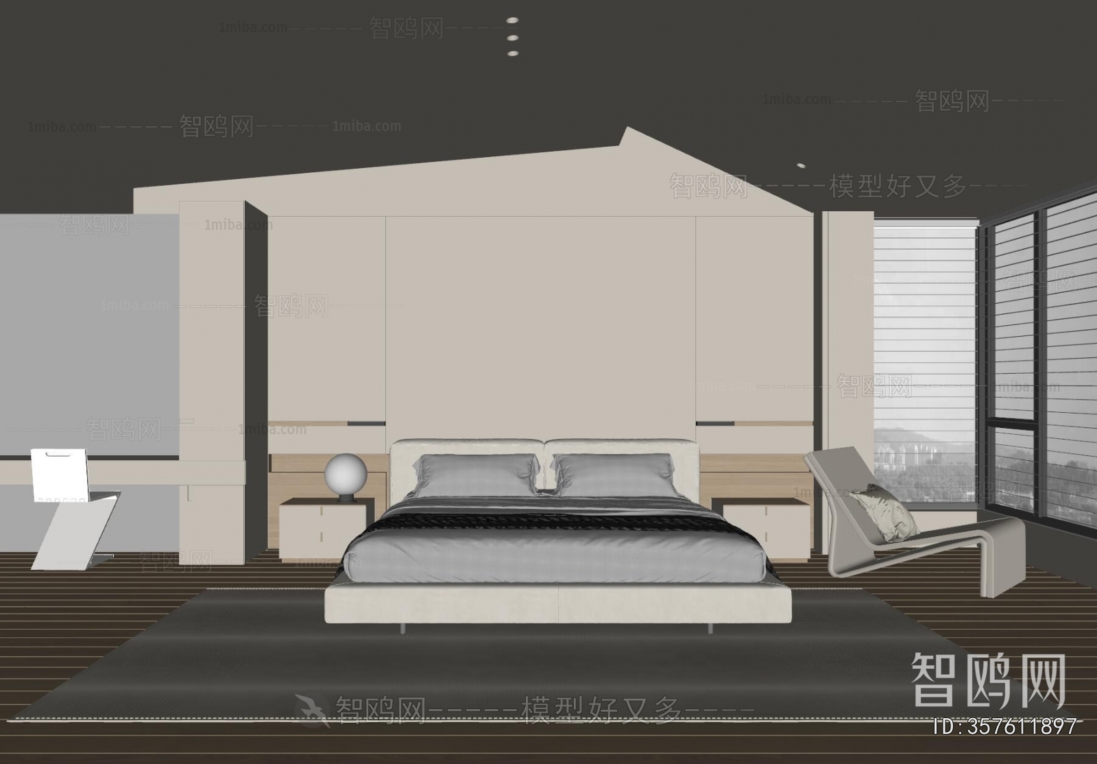 现代阁楼卧室3D模型下载