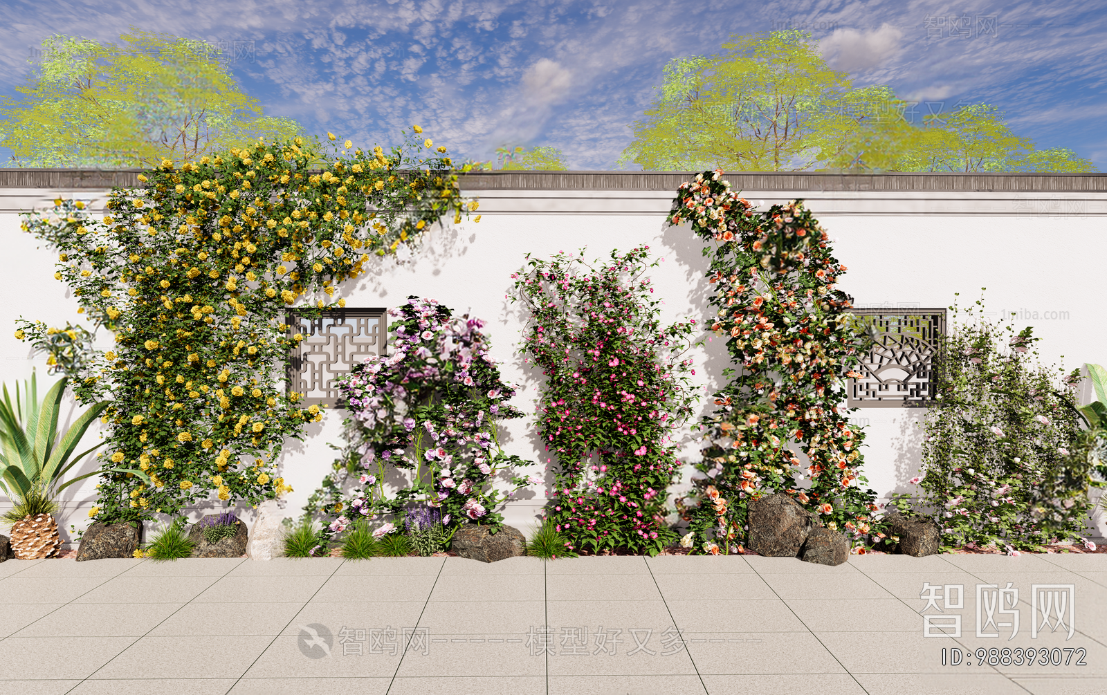 现代景观爬藤月季 绿植墙3D模型下载