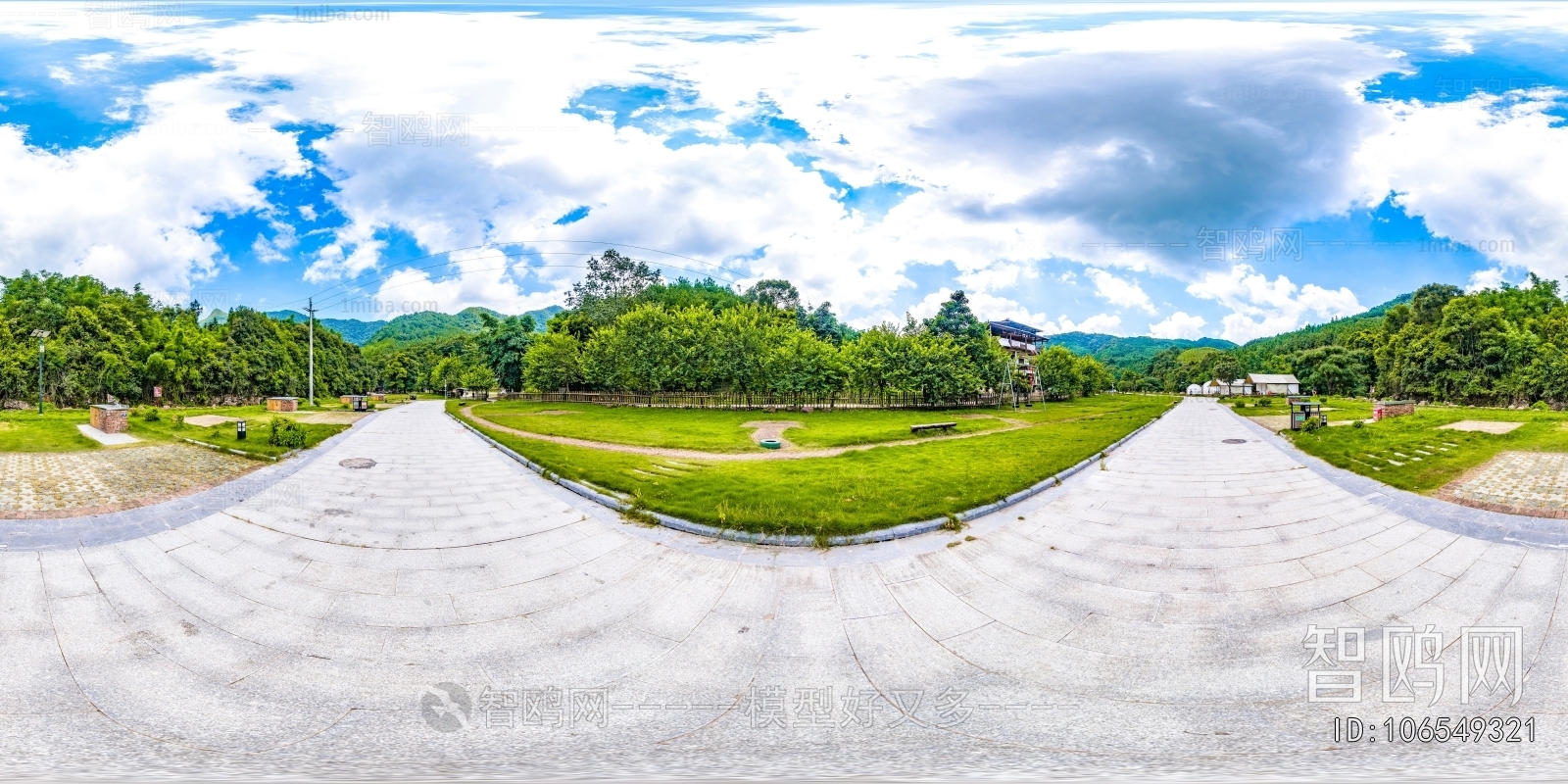 HDR绿茵小道树林休闲河畔全景