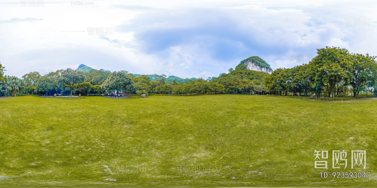 HDR绿茵小道树林休闲河畔全景