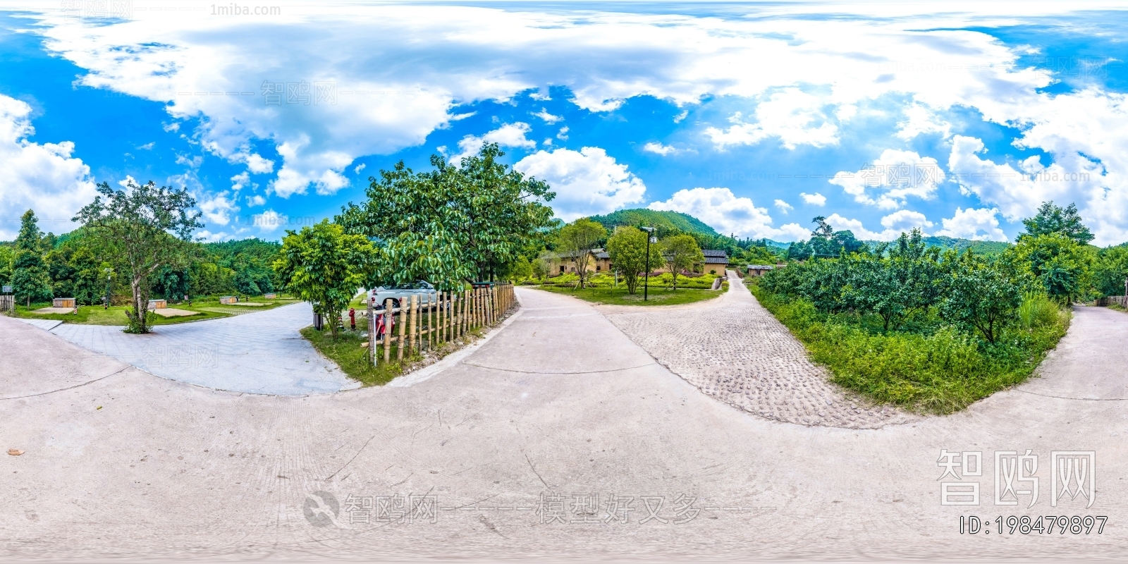 HDR绿茵小道树林休闲河畔全景