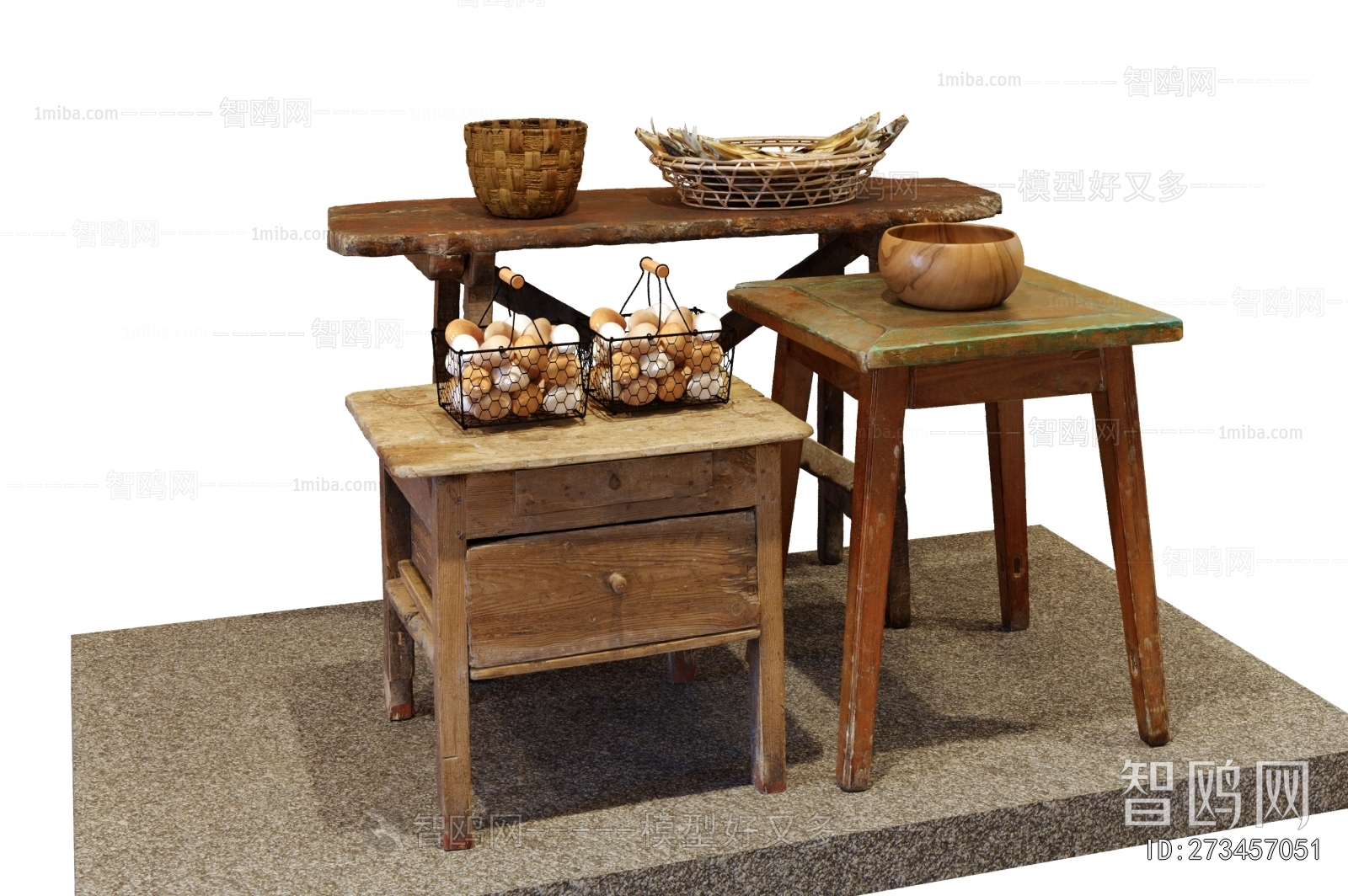 中式老旧桌子装饰摆件