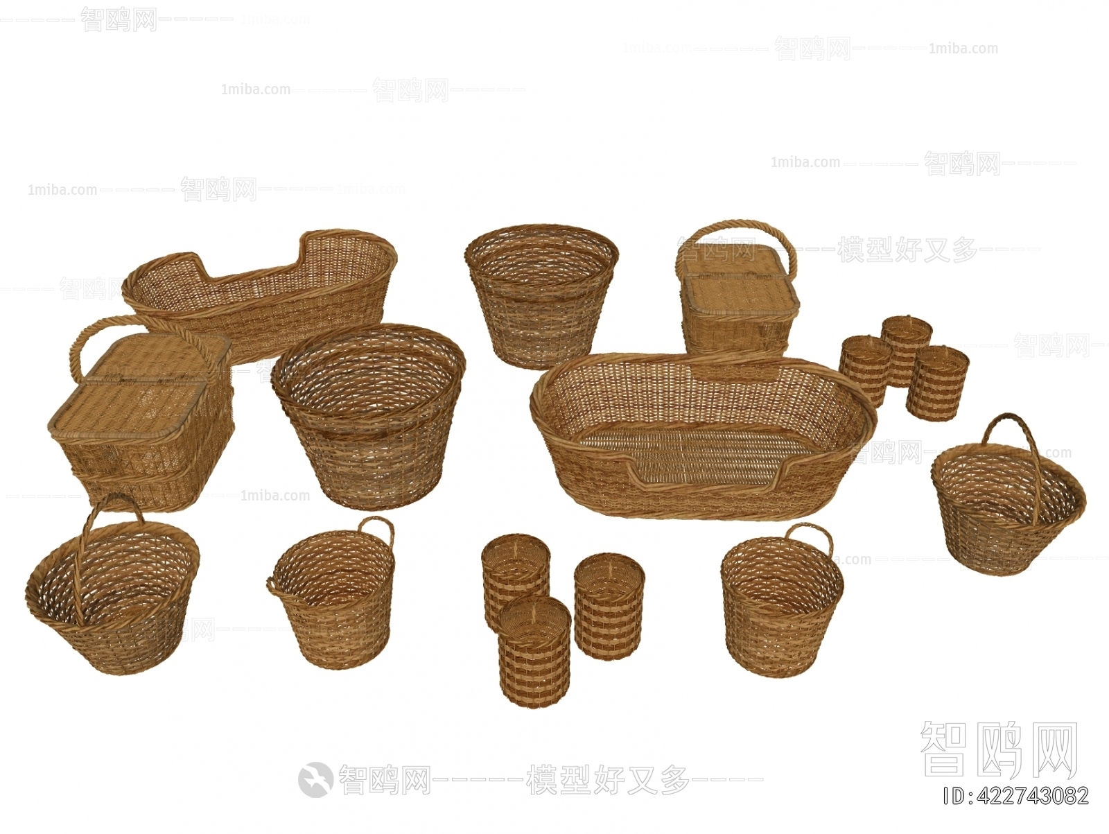 中式竹编篓筐竹篓3D模型下载