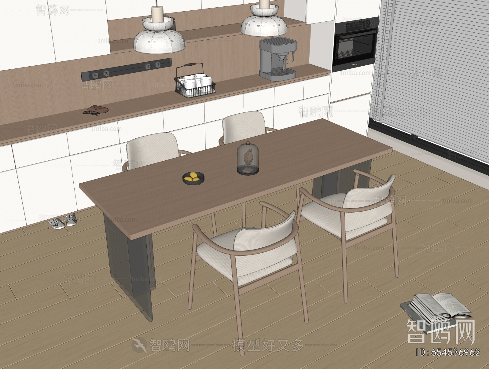 现代长方形餐桌椅3D模型下载