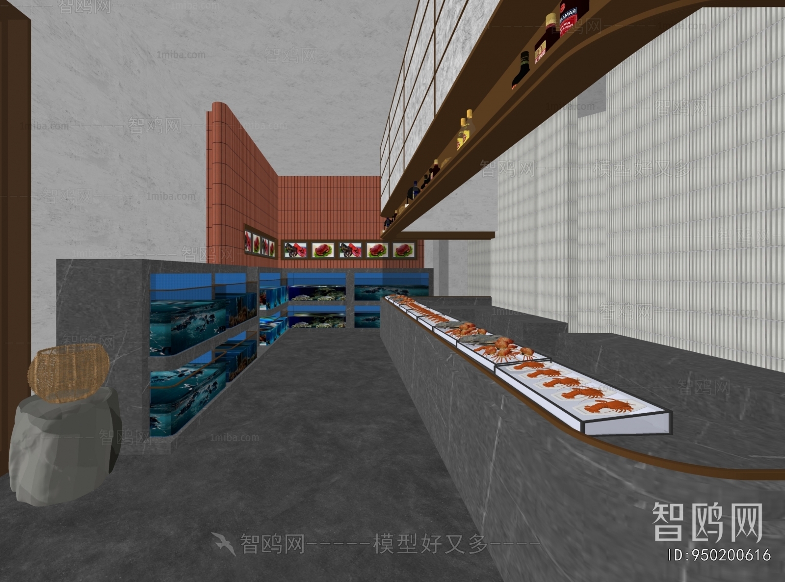 现代中餐厅 明档 海鲜池3D模型下载