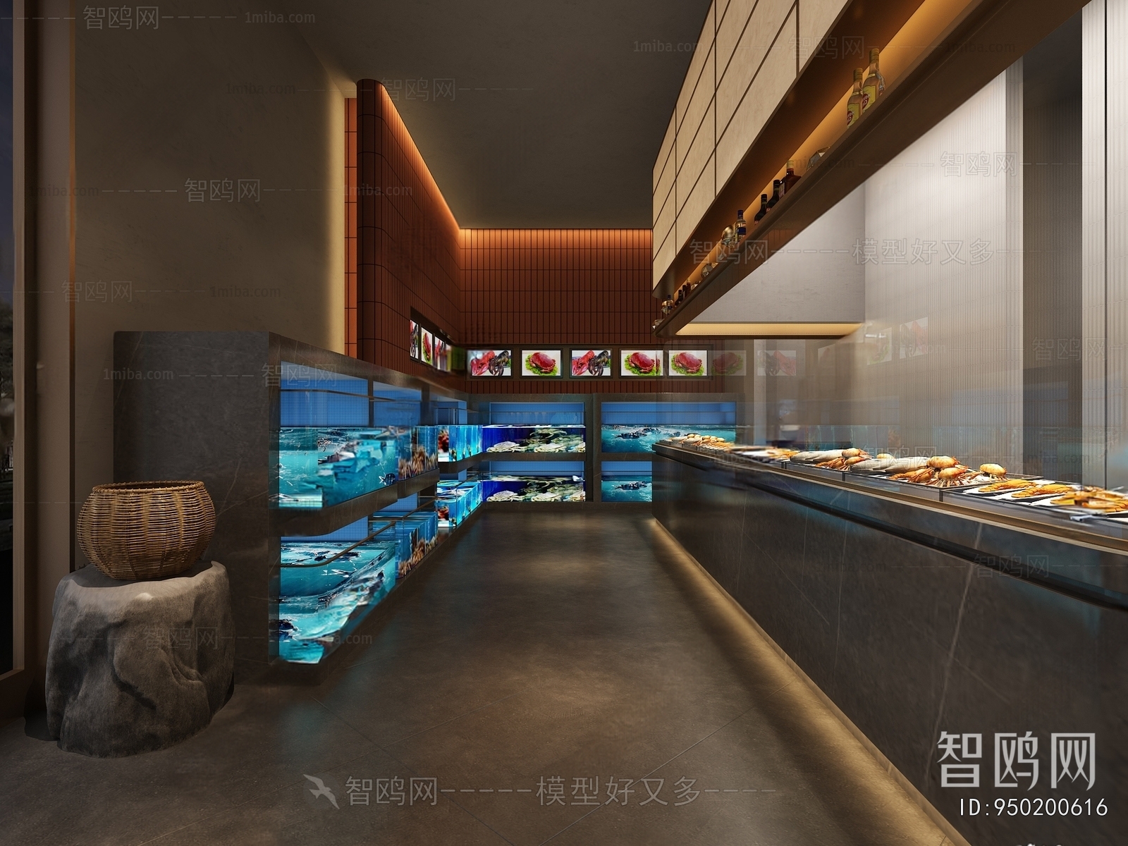 现代中餐厅 明档 海鲜池3D模型下载