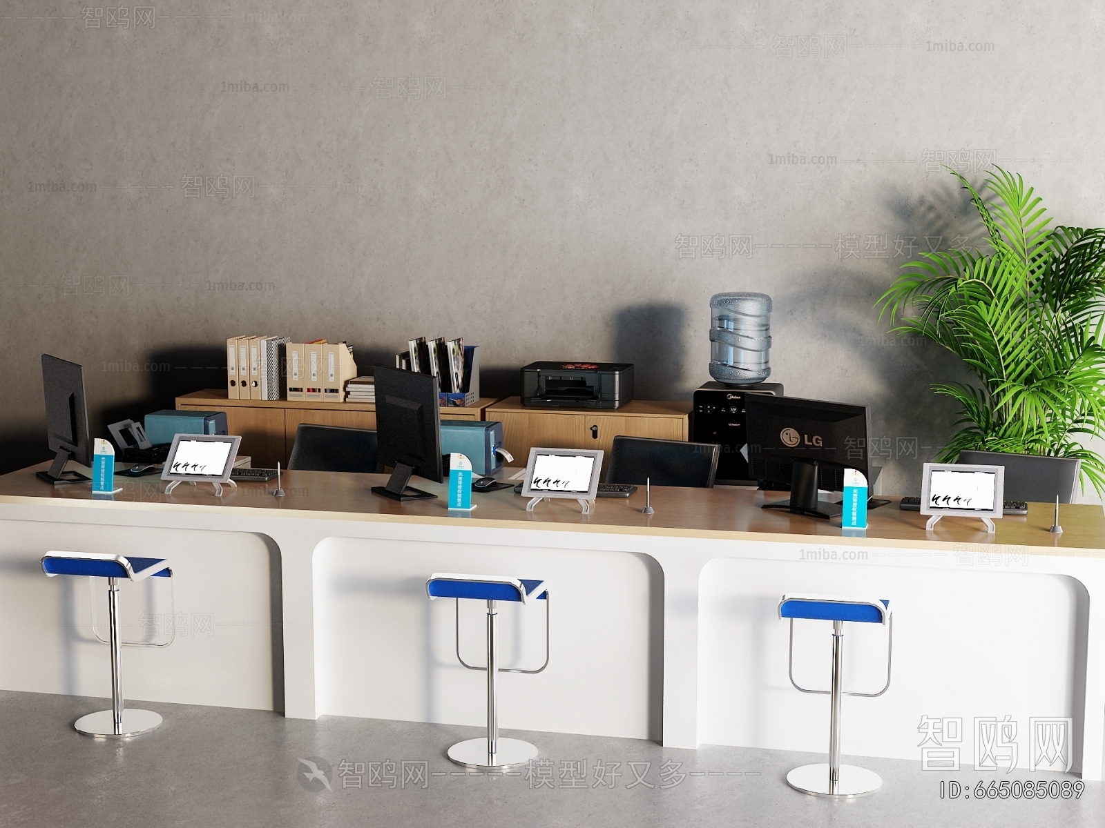 现代办公吧台 吧椅3D模型下载