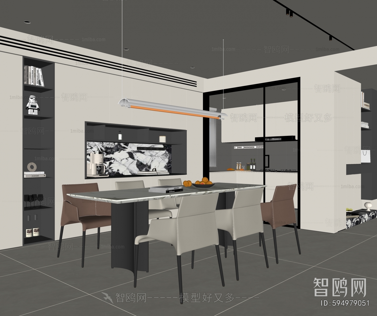 现代意式餐厅3D模型下载
