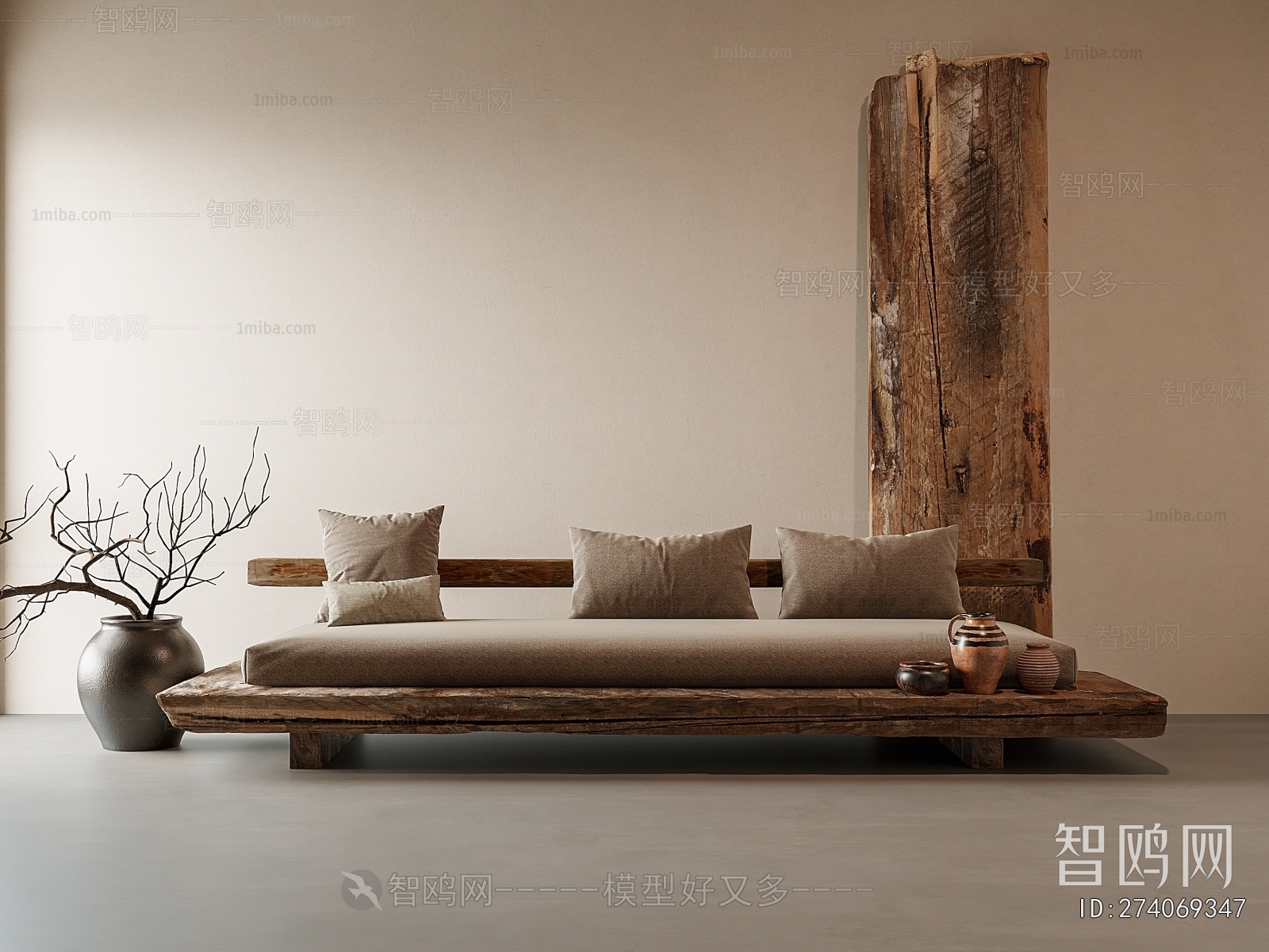 Wabi-sabi Style Three-seat Sofa