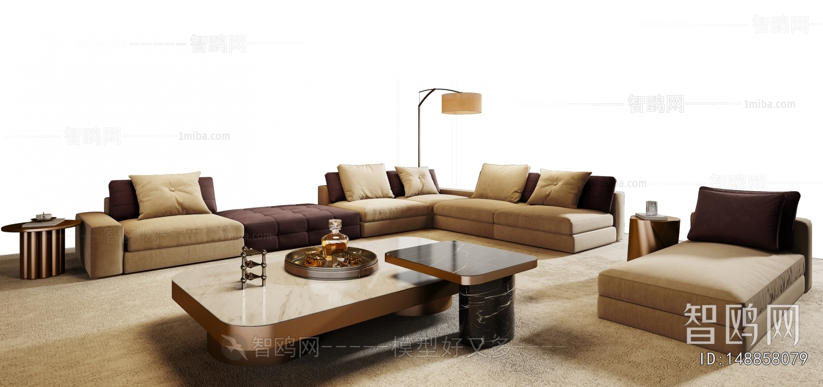 Minotti 米洛提现代布艺沙发茶几组合