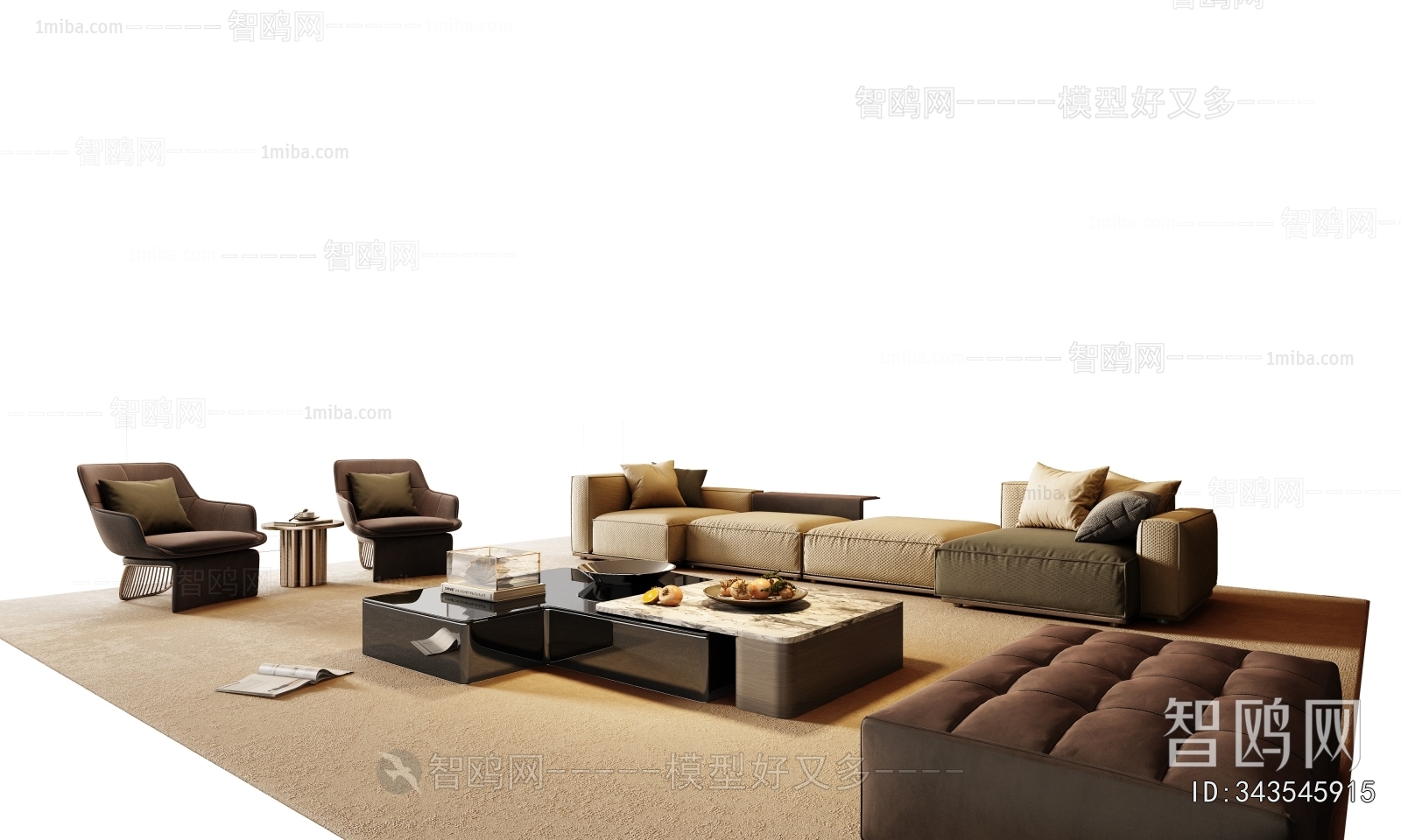 Minotti 米洛提现代布艺沙发茶几组合