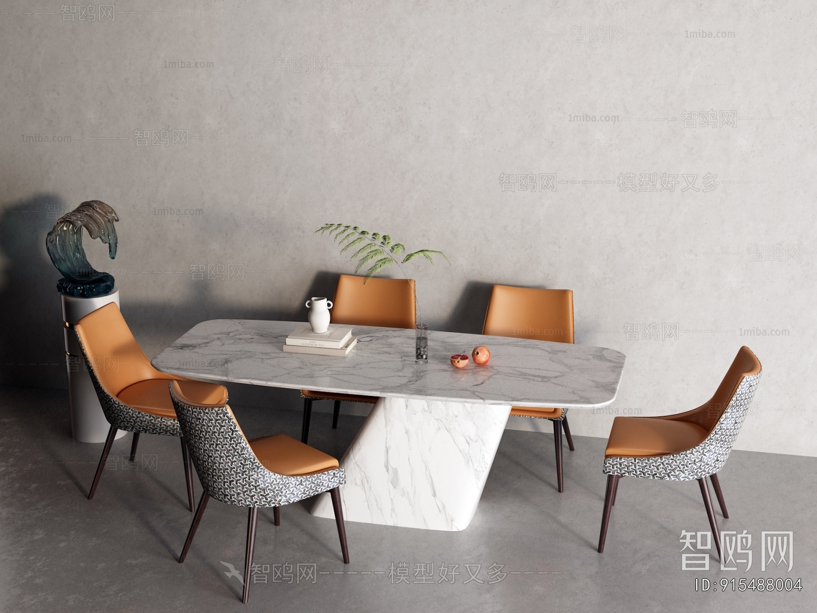 现代大理石餐桌椅3D模型下载