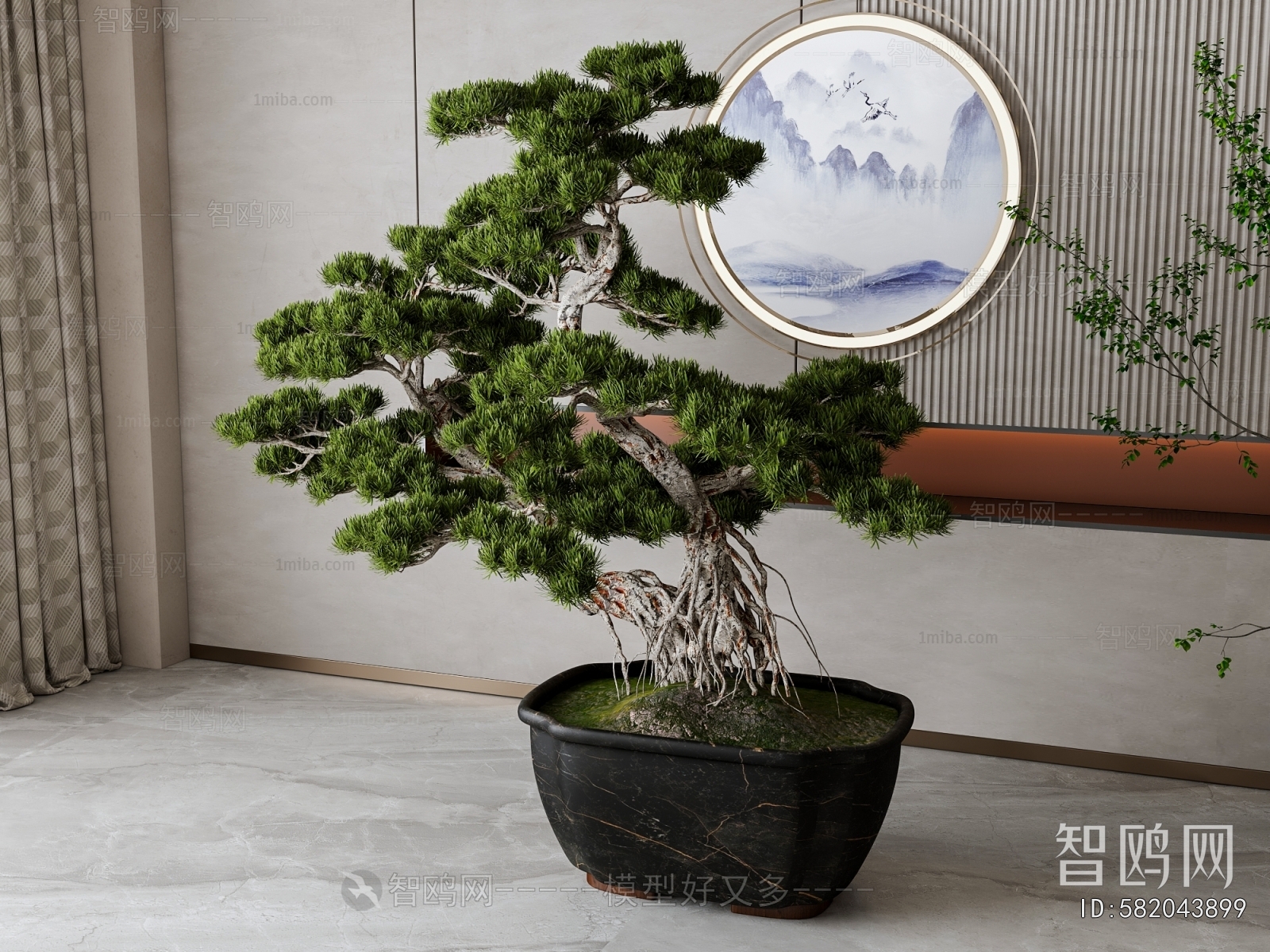 新中式松树落地绿植盆栽3D模型下载