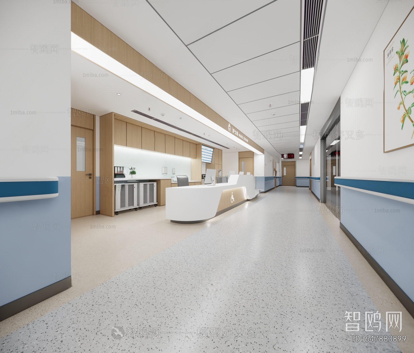 现代护士站 过道3D模型下载