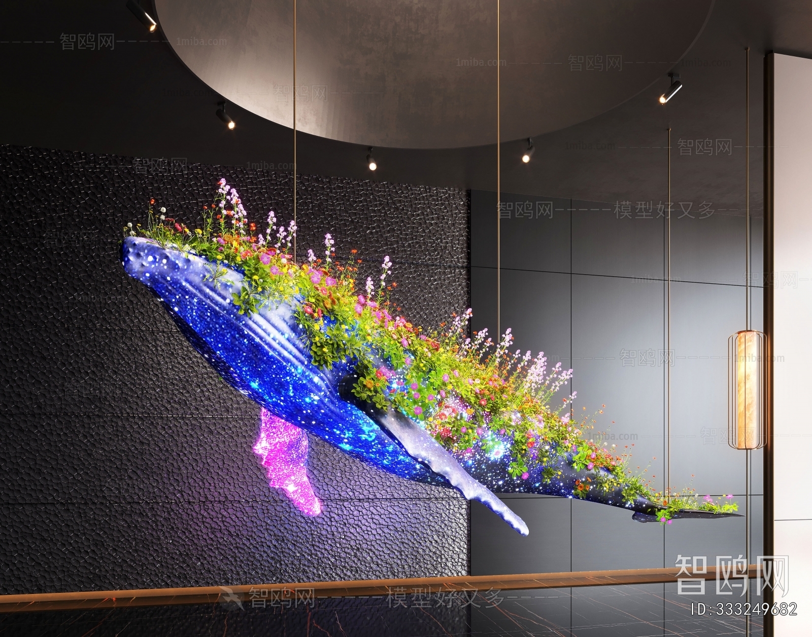 现代鲸鱼植物艺术装置