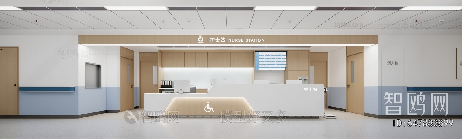 现代护士站 过道3D模型下载
