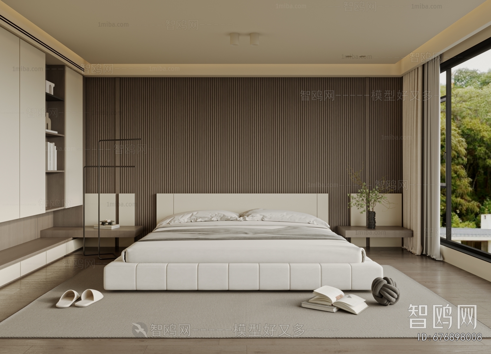 现代意式卧室3D模型下载