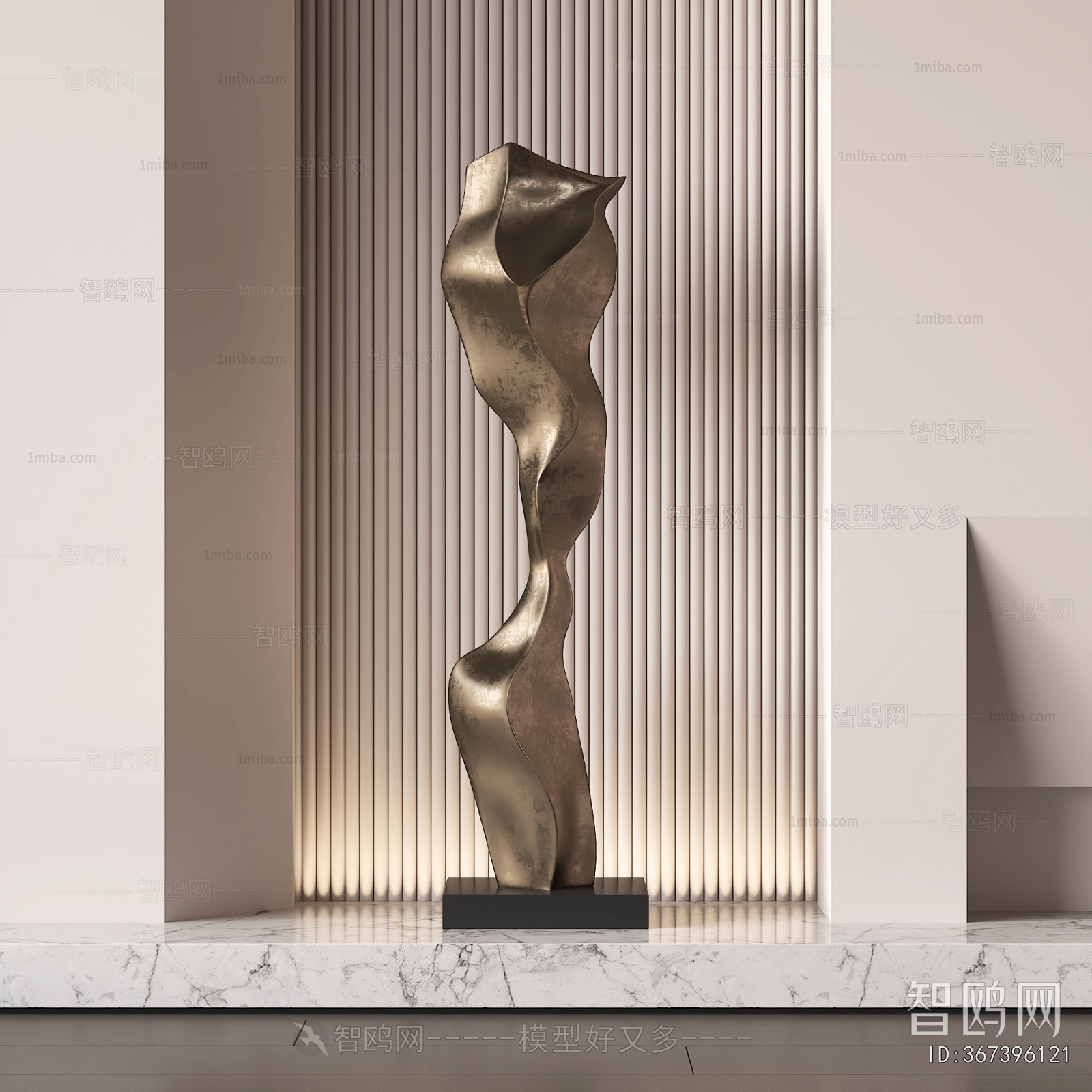 现代抽象金属雕塑3D模型下载