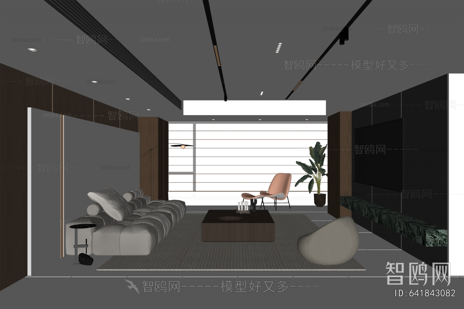 现代客厅3D模型下载