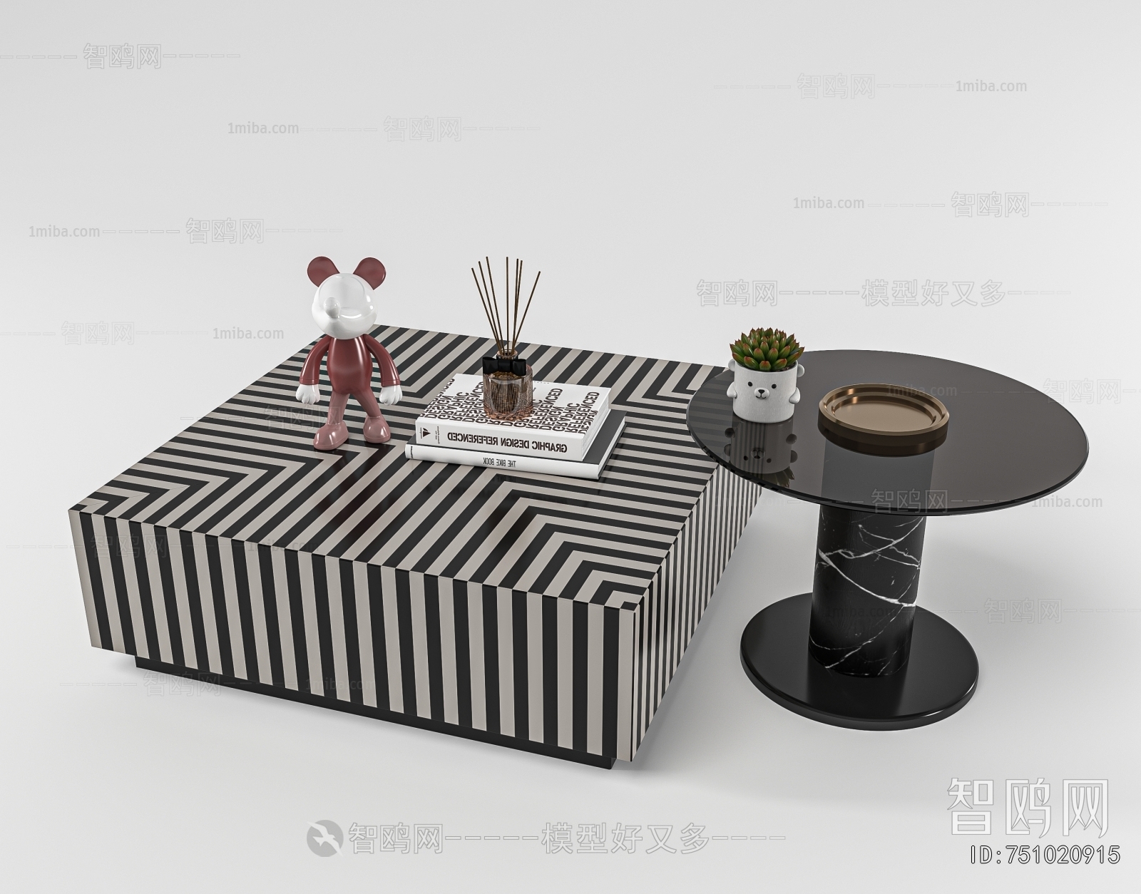 现代茶几组合3D模型下载