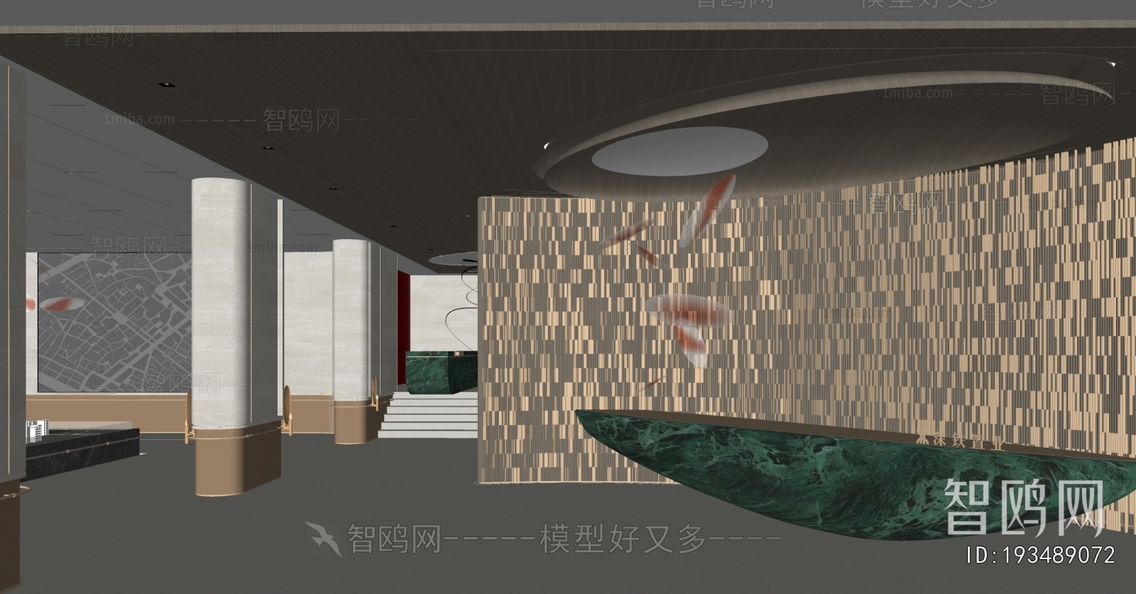 现代售楼处大堂前厅3D模型下载