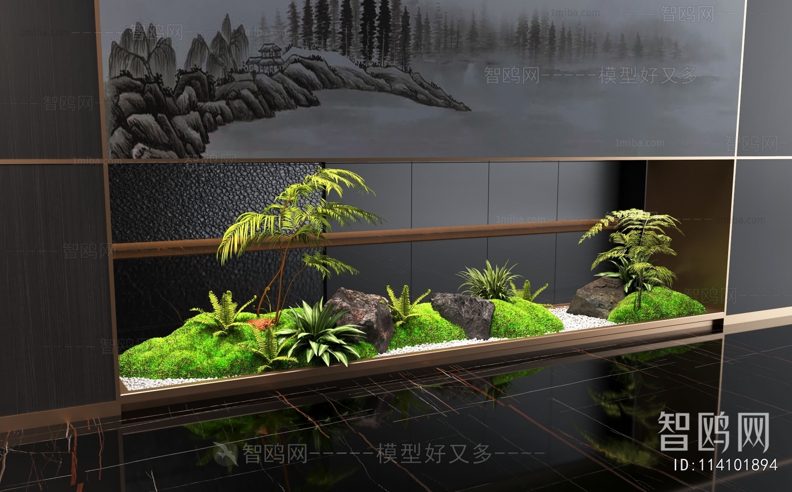 现代室内景观造景3D模型下载