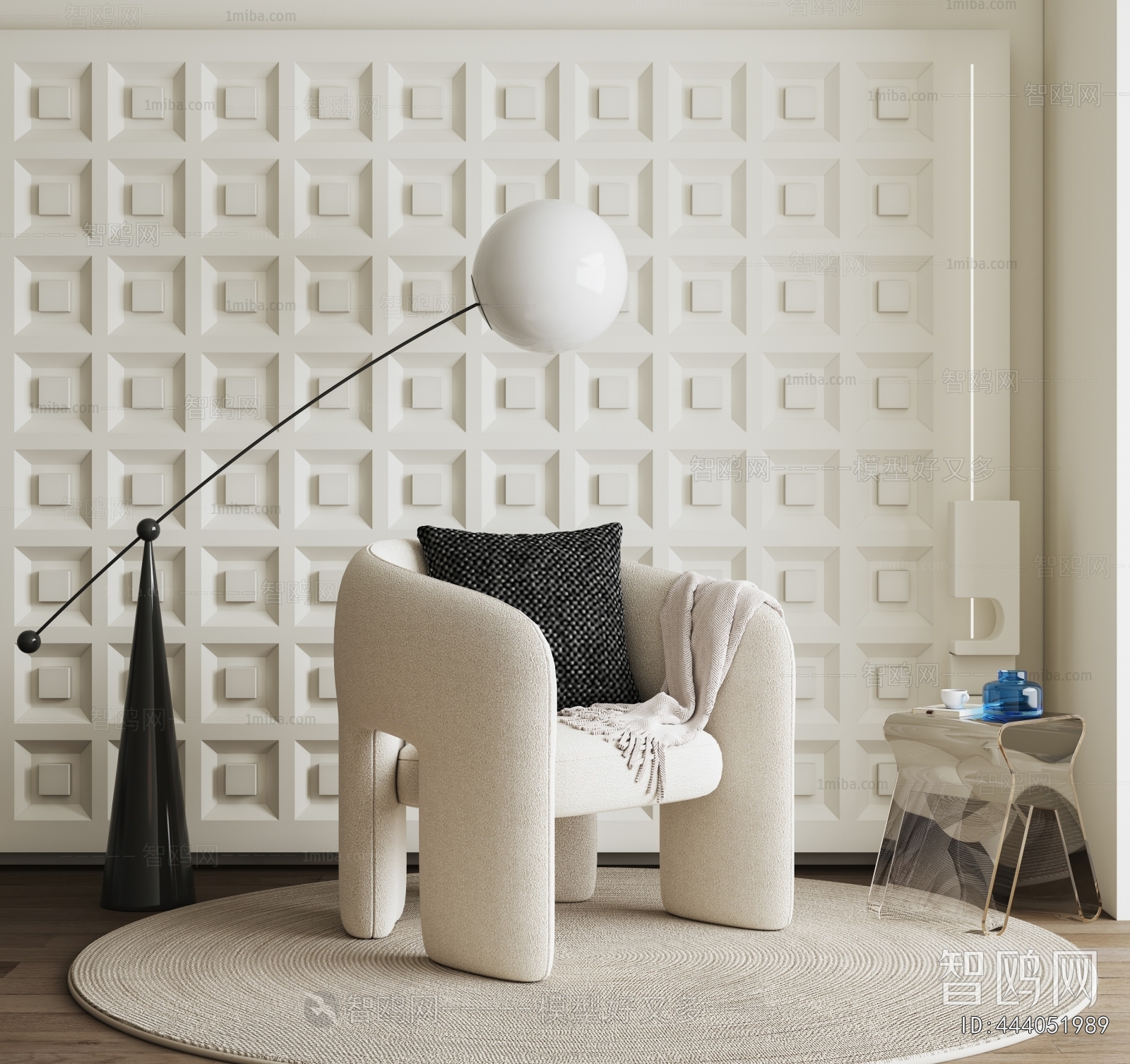 现代布艺休闲沙发椅3D模型下载