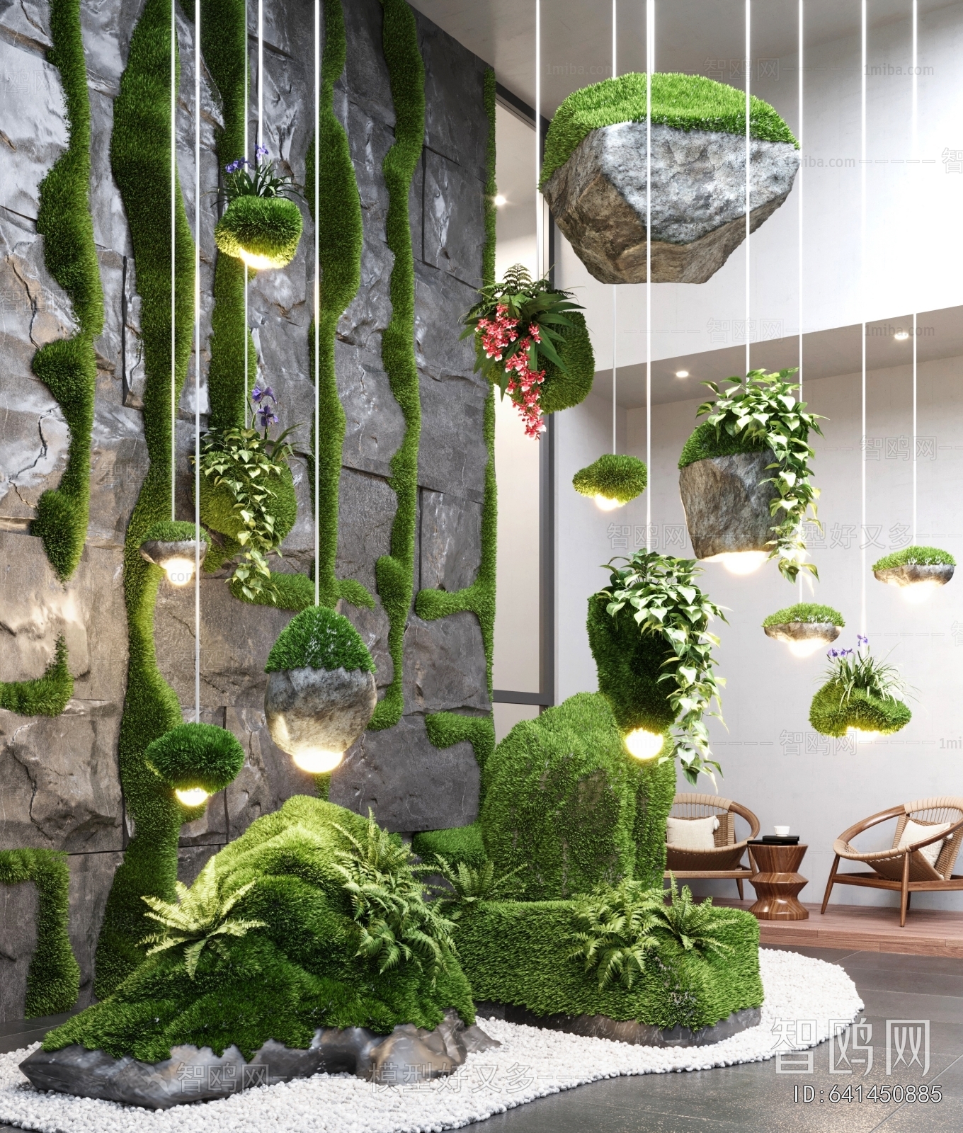 现代室内苔藓景观造景3D模型下载