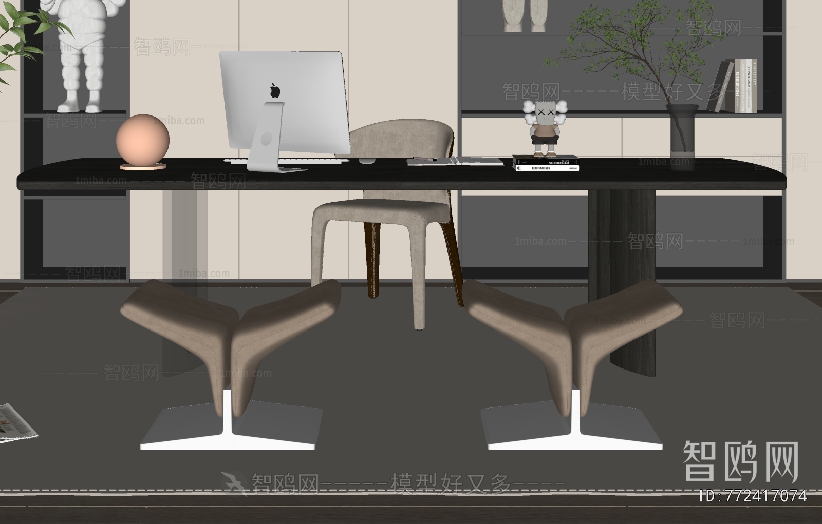 现代书桌椅组合3D模型下载