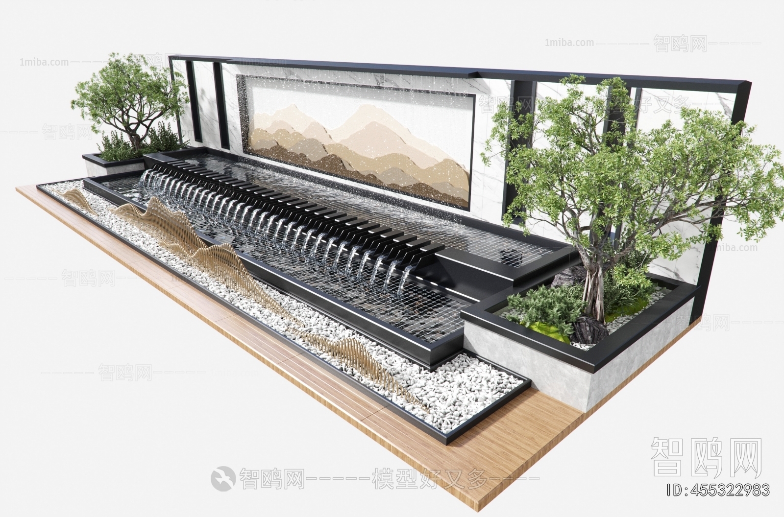 现代水景墙 景观小品3D模型下载