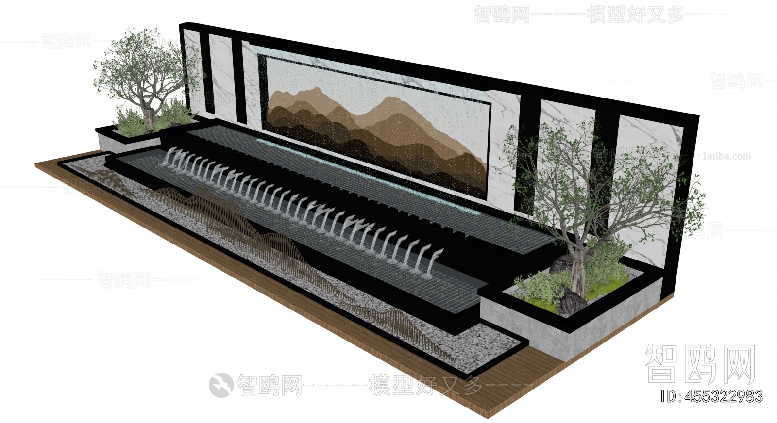 现代水景墙 景观小品3D模型下载