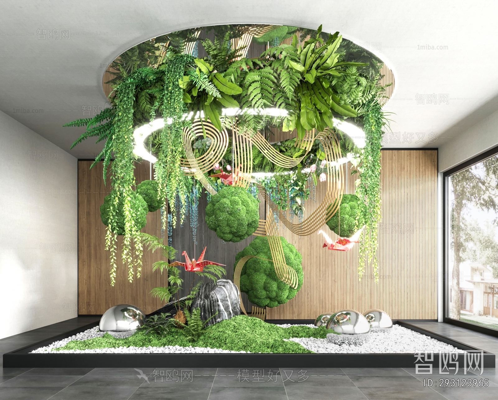 现代室内悬挂景观造景3D模型下载