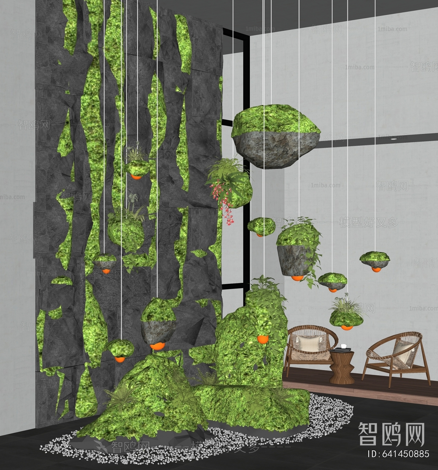 现代室内苔藓景观造景3D模型下载