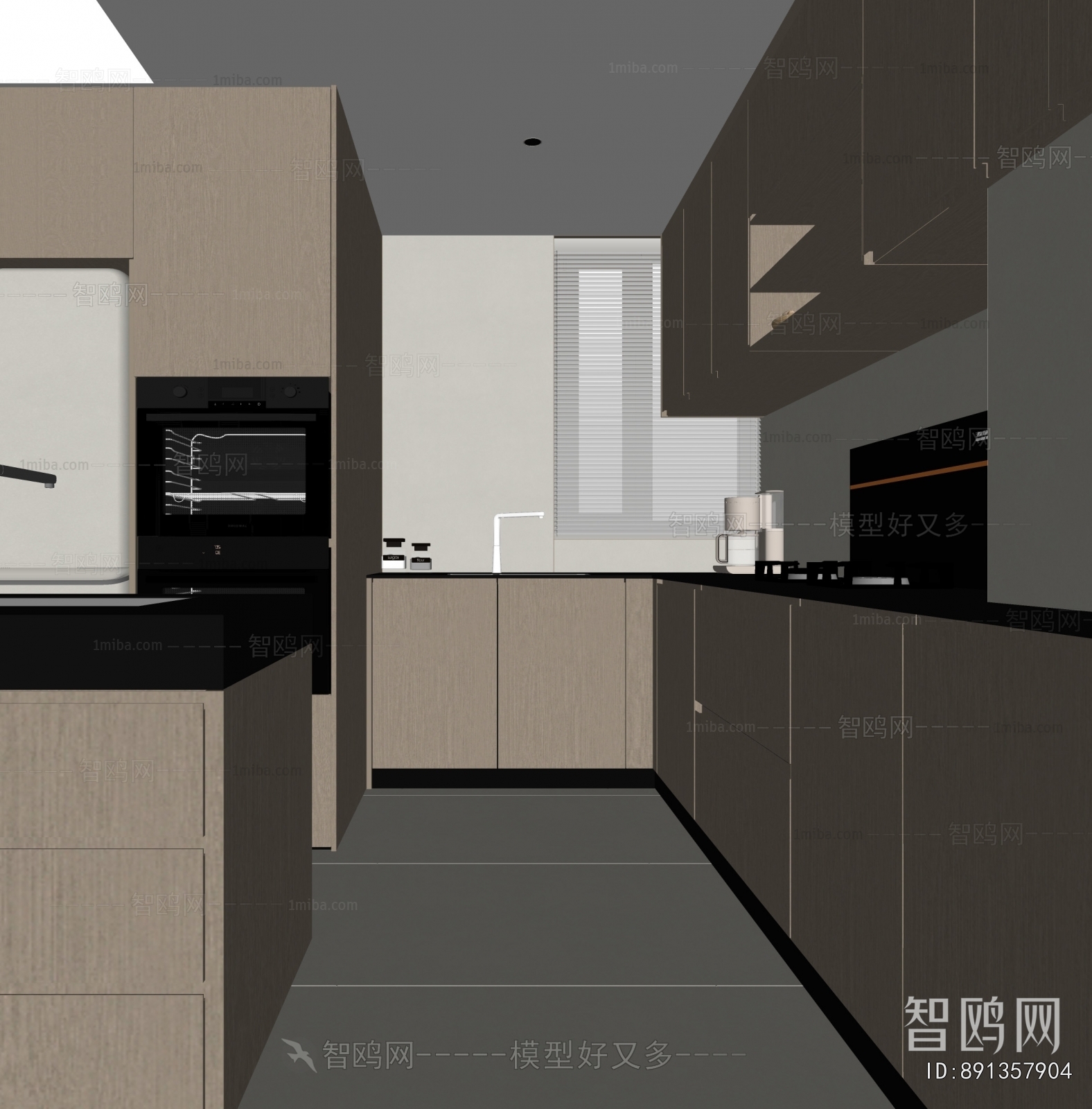 现代厨房3D模型下载